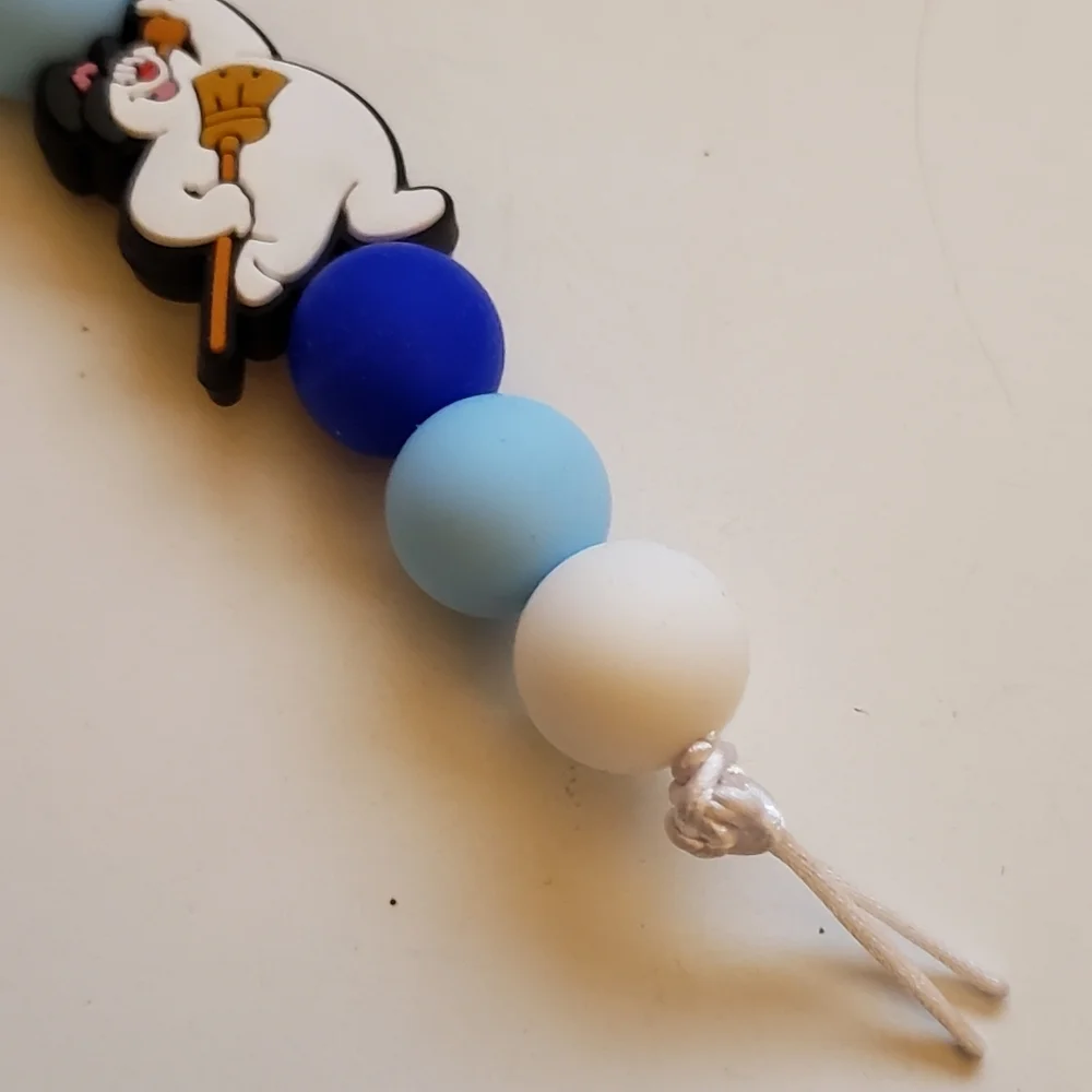 Handmade Frosty The Snowman Beaded Silicone Focal Bead Keychain